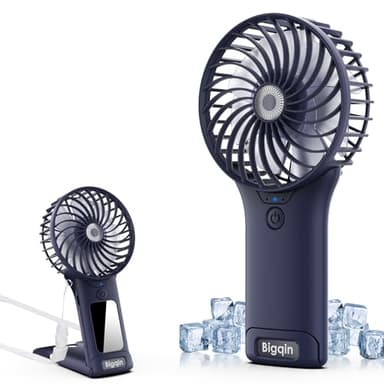 Bigqin Mini Ventilateur de Poche,2000mAh Ventilateur de Portatif, USB Rechargeable 4 Vitesses avec Miroir,Léger Ventilateur Puissant pour Bureau Extérieur Rafraîchissez-vous,Bleu