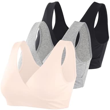 HIHOSSI Soutien-gorge d'allaitement en coton doux pour la grossesse et l'allaitement, design confortable sans armatures, Noir + gris + abricot / lot de 3, XL