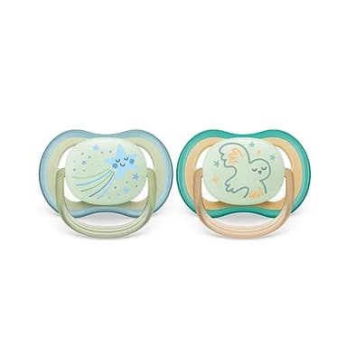 Philips Avent Sucette Ultra Air - 2 tétines légères et respirantes et lumineuses dans le noir pour bébé de 0 à 6 mois sans bisphénol A, avec étui stérilisateur (modèle SCF376/18)