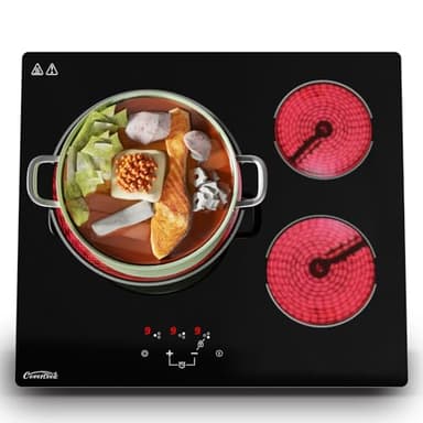 Plaque induction 3 feux cuisinière électrique 60 cm puissance totale 5400W avec commandes tactiles sécurité intégrée timer électronique pour cuisson précise et flexibilité de cuisine, Noir