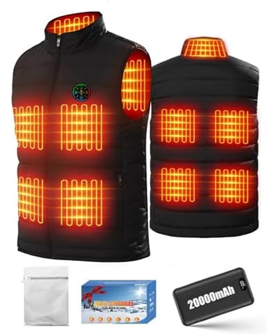 Trongle Gilet Chauffant Électrique USB avec 7.4V Batterie 20000mAh, 9 Zones de Chauffage, 3 Niveaux de Température, Taille Réglable, Lavable en Machine, Idéal pour Hiver, Ski, Moto, Randonnée - M