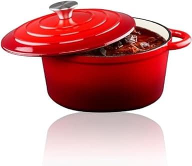 alpina Cocotte en Fonte avec Couvercle - Poêle ⌀ 24 cm - Toutes Sources de Chaleur - Rouge