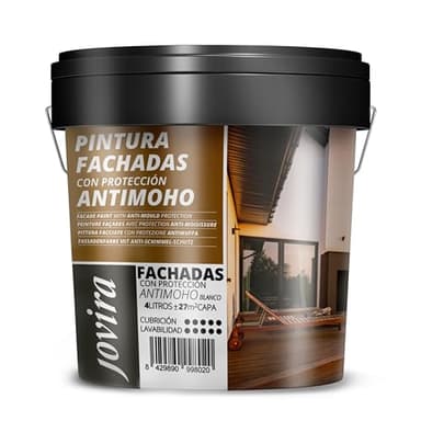 JOVIRA PINTURAS Peinture Façades Anti-Moisissures hydrofuge, imperméable et anti-fissures. (4 Litres, Blanc)