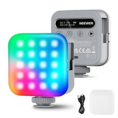NEEWER Basic Panneau LED Vidéo RVB Magnétique, Mini Lampe RVB 360° CRI96+ 2500-9000K 18 Scènes 3 Sabots Froids et 1/4", 2000mAh Lumiere Rechargeable Portable pour Selfie/Trépied Appareil Photo, BL60C