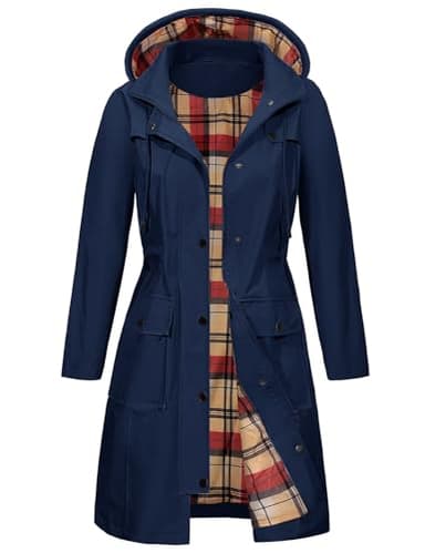Tuopuda Parka Imperméable Femme Longue Coupe Vent avec Capuche Veste de Pluie Printemps Automne Manteau mi Saison Vêtements d'Extérieur Zippé pour Camping Randonnée Pêche Sport, Marine, XL