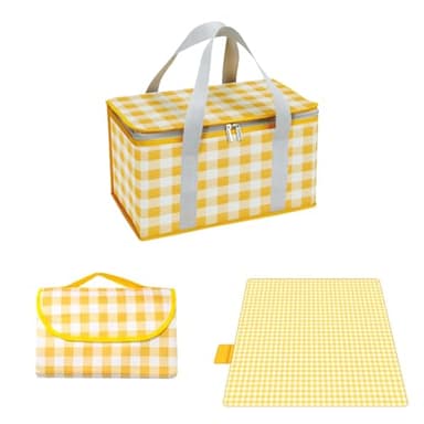 Paniers de pique-nique isothermes, 35 x 20 x 20 x 20 cm, sac isotherme, sac de pique-nique, 150 x 200 cm, portable, imperméable, pour activités de plein air chaudes ou froides