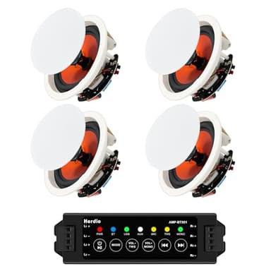 Herdio 8 Pouces Haut-parleurs de Plafond - 800W Enceinte encastrable Plafond à 2 Voies de 20,3 cm Enceintes Plafond Bluetooth Parfaits pour la Salle de Bain, la Cuisine, Le Salon (4 Haut-parleurs)