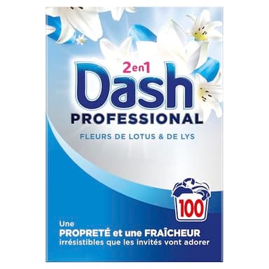 Dash 2 in 1 Professional Lessive en poudre Fleur de lotus et lys, 100 lavages, 5.5kg