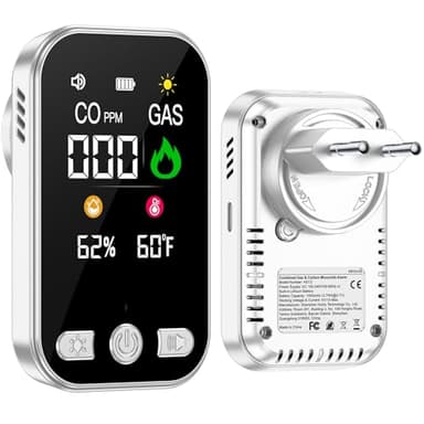 Gedsffati Détecteur de Gaz et Monoxyde de Carbone avec Prise pour Maison, Alarme de CO, Détecteur de Gaz Combustibles pour Gaz Naturel LPG Méthane Propane Butane, Blanc, HD12-CG