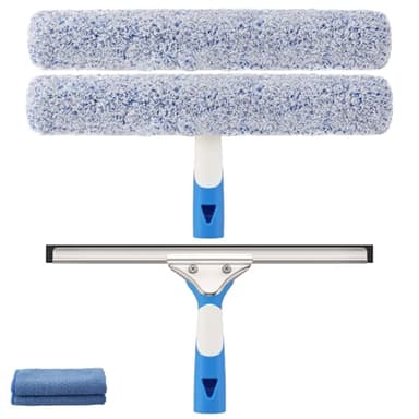 Mitclear Raclette à Vitre Professionnelle(35cm), Lave Vitre avec Raclette Silicone & Brosse Microfibre, Nettoyeur Vitre, Kit de Nettoyage de Vitres pour Salle de Bain, Douche, Voiture, Miroir, Fenêtre