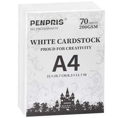 Papier Cartonné Blanc A4 - 70 Feuilles 200 g/m²/75 lb, Épais Recto Verso pour Imprimante, Fabrication de Cartes, Bricolage, Scrapbooking PAC05WHA470