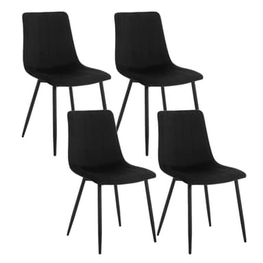 Klihome Lot de 4 Chaises de Salle à Manger, Chaise Rembourrée avec Dossier, 4 Pieds en Métal, sans Accoudoir, pour Salon, Chambre, en Velours, Noir.