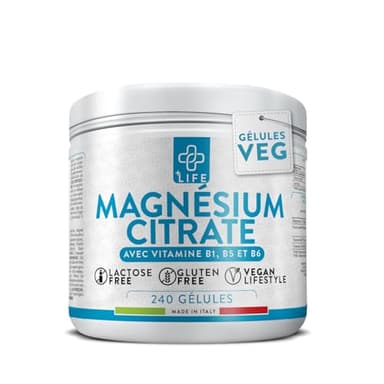 Magnesium Citrate 300mg Par Dose PiùLife, 2 Par Jour Avec Vitamine B6 B5 B1, Complément Citrate De Magnesium Pur, Système Nerveux Et Musculaire, Régularité Intestinale, Haute Biodisponibilité