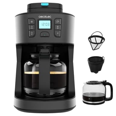 Cecotec Cafetières Filtre Coffee 66 Grind & Drop. 1086W, Moulin à Lames, Jusqu’à 12 Tasses, Technologie Extremearoma, Cafetière Filtre Digitale, En Acier Inoxydable, Arrêt Automatique