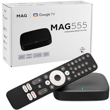 MAG 555 Original Infomir & hb-digital 4K HDR Multimedia Player Receiver HDR avec Google Assistant, Netflix, Prime Video, Disney+, Youtube, Dolby Atmos