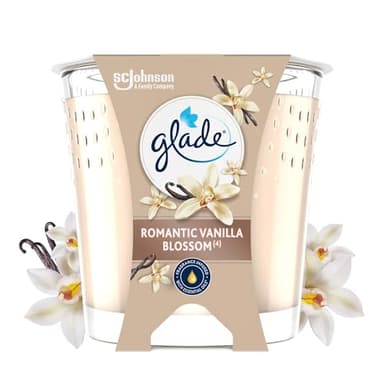 Glade Bougie Vegan Parfum Infusé Huiles Essentielles - Nouvelle Formule Sans Huile De Palme - Romantic Vanilla Blossom - 1 Bougie