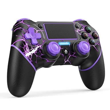 Reddening Manette PS4 de jeu sans fil avec moteurs de mouvement et fonction audio, mini-indicateur LED, câble USB et antidérapant -Purple