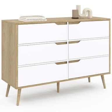 IDMarket - Commode 6 tiroirs Helsinki 115 cm scandinave Bois et Blanc
