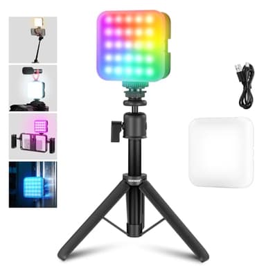 NEEWER Éclairage Vidéo RGB Magnétique avec Trépied de Bureau & 3 Griffes de Type Flash, RGB 360°, IRC97+/20 Scènes/2500K-8500K, Batterie Rechargeable 2000mAh pour Photographie et Enregistrement, RGB61