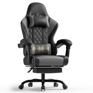 TRIUMPHKEY Chaise de Jeu Ergonomique avec Massage Lombaire, Fauteuil Gamer, Dossier Inclinable, Siège Confortable et Facile à Nettoyer, Idéale pour Jeu et Travail, Gris