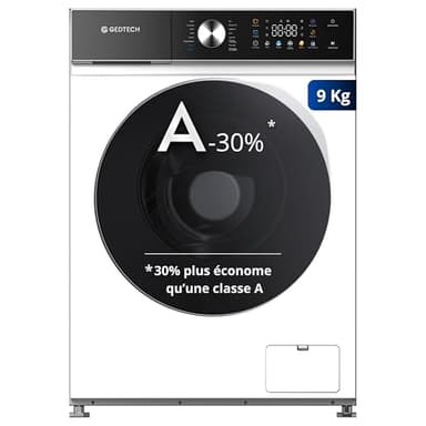 GEDTECH Lave-linge frontal GLLPS91400WH - 9 Kg - 1400 tr/mn - 16 programmes - Eco - Intensif - Rapide – Très Faible conso - Panneau commande LED couleur(Blanc, 9 Kg)