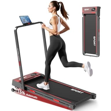 Tapis de Course, Tapis de Course Pliable 4 en 1 avec Inclinaison réglable électriquement 15%, 1 à 12 km/h, écran LED, Support pour iPad/téléphone Portable.
