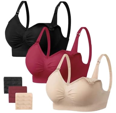 HBselect 3PCS Soutien-Gorge d'allaitement Maternité, Bra de Grossesse Postnatal Prénatale sans Armature, sans Couture pour Femmes allaitant avec rallonges de Soutien-Gorge XXL
