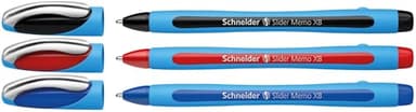 Schneider Slider Memo XB Stylo bille (avec capuchon, Pointe extra large (XB)) Lot de 3, Noire/Bleue/Rouge