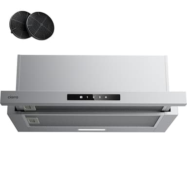 CIARRA CBCS6909A Hotte Encastrable 60cm 600 m³/h A+ Hotte Plate Intégrée 3 Vitesses avec Filtre à Charbon CBCF055, Commande Tactile, Inox