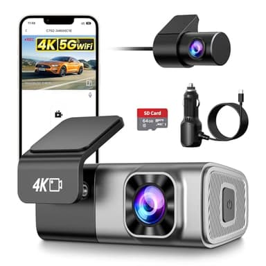 MANKIW Dashcam Voiture Avant Arrière 4K+2K, 5GHz WiFi Caméra with App, G-Sensor, Enregistrement en Boucle, Mode Parking 24H, Carte SD 64G Incluse, Prend en Charge 128GB Max