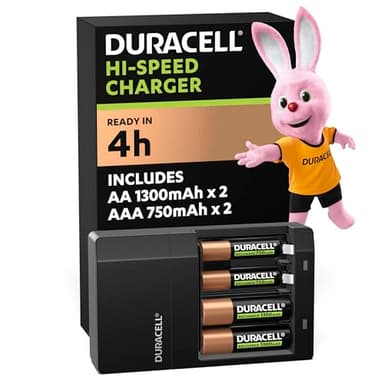 Duracell - chargeur de piles AA et AAA en 4 heures (2 piles AA et 2 piles AAA rechargeables incluses)