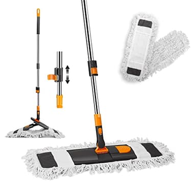 Myiosus Balai Serpillère, 60 cm Grande Balai Plat Professionnel en Rotative 360° avec Manche Télescopique, 2 SerpillereTampons en Coton Réutilisables pour Nettoyage Sol Humide & Sec