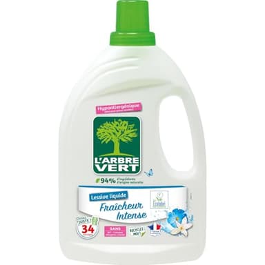 L'Arbre Vert Lessive Fraîcheur Intense - Hypoallergénique - 34 Lavages - 94% d'ingrédients d'origine naturelle - 1,53L