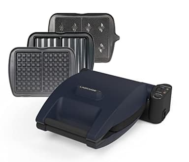 LAGRANGE Gaufrier Premium, 1200W, 3 jeux de plaques inclus (Gaufre, Gaufrette & Croque Monsieur), Fabriqué en France, Réversible sur son socle, Cuisson personnalisée, Multifonction, 019642