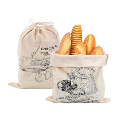 Holtrae 2 Sacs à Pain RéUtilisables En Lin Biologique Avec Doublure En TPU,45x35cm,Sac à Pain Avec Cordon De Serrage Pour Conserver Le Pain, Les Fruits Et Les LéGumes