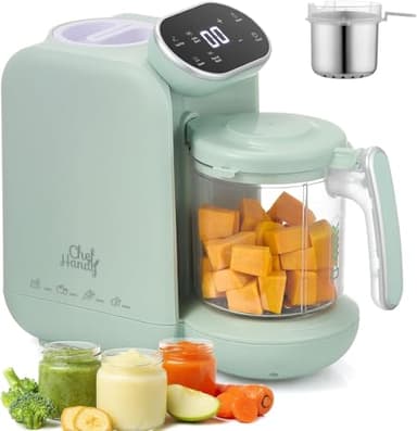Chefhandy Babycook 5-en-1, Robot Bébé Cuiseur Mixeur,Robot Cuiseur Bebe avec Chauffe-biberon Lait, Stérilisation, Mixage Automatique et Manuel, Nettoyage, Livré avec Une Belle Boîte d’Emballage (Vert)