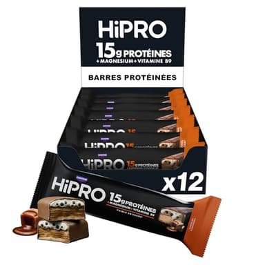 HiPRO Barre Protéinée – Caramel – 45g – Riche en Protéines, Magnésium & Vitamine B9 - Pack de 12