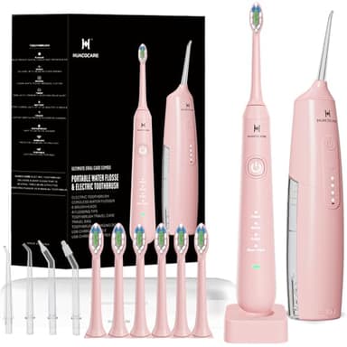 Kit de nettoyage buccal 2-1 - Hydropulseur dentaire et brosse à dents électrique - Brosse à dents et fil dentaire - Pour le nettoyage des et la santé des gencives (Rose)