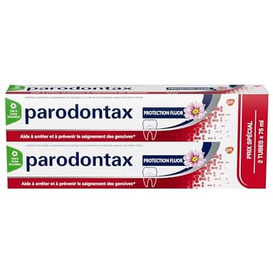 PARODONTAX - Dentifrice Protection Fluor - Aide à Améliorer la Santé des Gencives, à Conserver une Haleine Fraiche & à Lutter Contre les Caries - Agit Contre la Plaque Dentaire - 2 x 75 ml