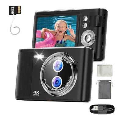 32Go Appareil Photo Numérique Enfant: 48MP Caméra avec Écran 4K 2,8 Pouces Anti-secousse Photographie Vlogging Caméra pour Youtube 16X Zoom Numérique Autofocus Compacte
