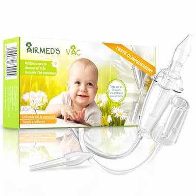 Mouche bebe Airmed's Vac. CLINIQUEMENT TESTÉ, SÛR et DOUX. Aspirateur nasal bébé avec 2 têtes d'aspiration et brosse de nettoyage gratuite. Aspirateur nasal bebe. L'original Airmed's Vac