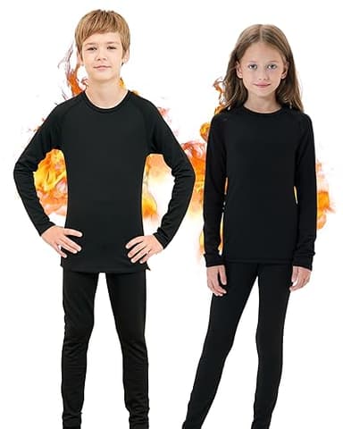 Homord sous Vetement Thermique Enfant, Ensemble de sous-vêtement Thermique pour Garçon et Fille à Séchage Rapide Tee Shirt Manche Longue&Pantalons Set pour Ski Et Football pour 6-14 Ans