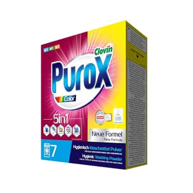 PUROX COLOR Lessive en Poudre (7 Lavages) – pour Textiles Colorés, Élimine les Taches, Formule Optimisée, Anti-Calcaire, Carton 490 g
