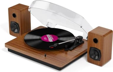 Platine Vinyle Bluetooth à Trois Vitesses et Haut-parleurs stéréo, Conversion des Sorties USB et RCA, Bois Couleur Bois Naturel