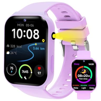 Tzzulsx Montre Connectée Enfant avec 18 Jeux Éducatifs, Fonction Sommeil et Caméra - Ecran Tactile 1.83 Pouces, Tracker d'Activité avec Podomètre, Réveil, pour Filles et Garçons