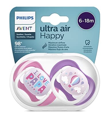 Sucette ultra air Philips Avent, pour 6 à 18 mois, orthodontique et 0% BPA, 2 pièces, avec boîtier de stérilisation et de transport, SCF080/04 Navire/Ballon