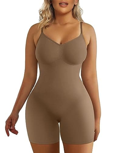 SHAPERX Gaine Amincissante Ventre Plat Femme Body Gainant Sculptant Minceur Invisible Shapewear Bodysuit Abdomen Contrôle, UK-SZ5218-Brown-2XL/3XL