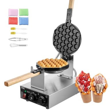 VEVOR Gaufrier Commercial 1400 W, Appareil à Gaufre à Bulles, en Acier Inoxydable, Antiadhésif, Rotatif à 180 °, avec Contrôle de la Température et du Temps, pour Restaurant Boulangerie, Snack-bar