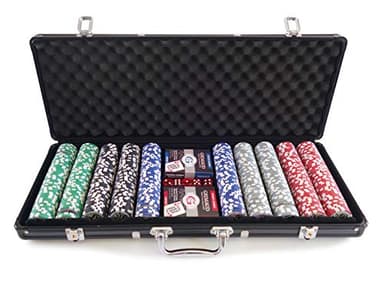 Grimaud - Malette de Poker Premium 500 jetons 11,5g marqués - 2 jeux de 54 cartes - jetons Dealer - Livret de règle - Mallette en aluminium, Noir