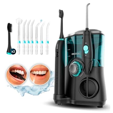 Cecotec Centre de Station Buccale ou Dentaire Bamba ToothCare Jet Clean. 18 W, Irrigateur 600 ml de Capacité, 10 Niveaux de Pression, 7 Embouts et Brosse à Dents Électrique avec 5 Modes